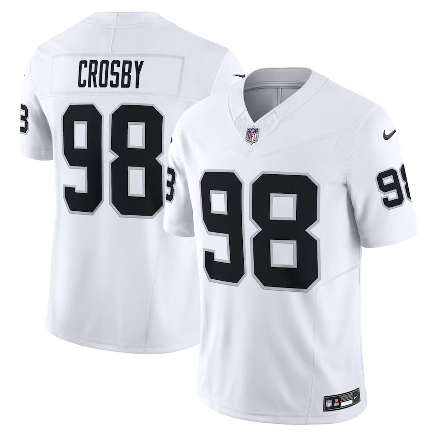 Men Las Vegas Raiders 98 Maxx Crosby Nike White Vapor F.U.S.E. Limited NFL Jersey